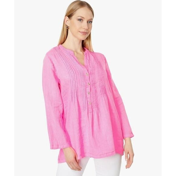 Lilly Pulitzer Sarasota Tunic Top Blouse Pink Isle, 100%Linen | Size M | EUC - Picture 1 of 11